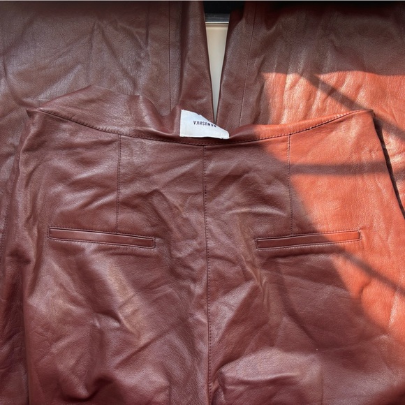 Low Rise Elegant Burgundy Vegan Leather Pants - Picture 5 of 5